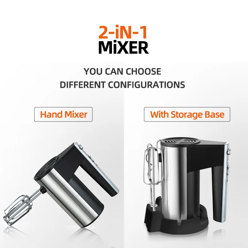 Home Kitchen Black 304 SS Stainless Steel Food Electrica Batidora de mano Egg Beater Electric Hand Held Mixer with Storage Base