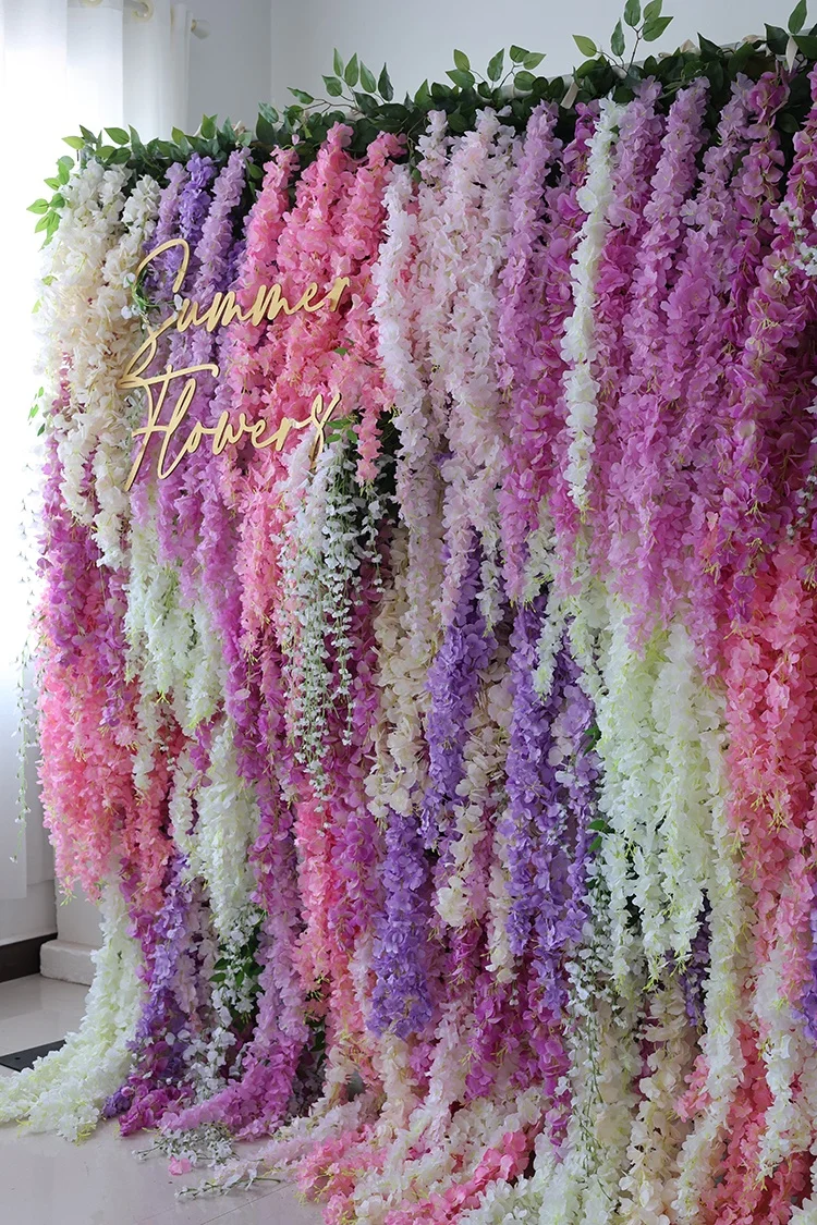 2024 New product wedding background ceiling decorative artificial silk wisteria vine curtain flower wall backdrops