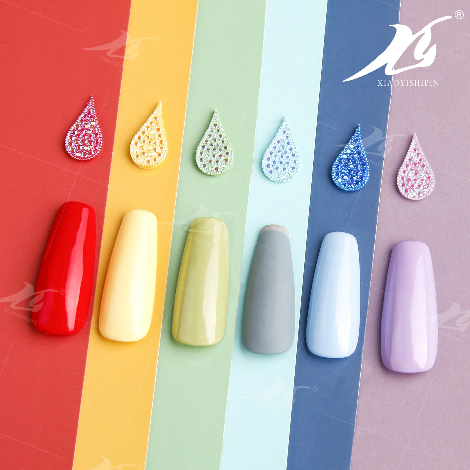 XIAO YI Custom Flatback Resin Nail Art Sticker Nail Art Rhinestone Decoration Water Drop Shape Jelly Color Nail Dril