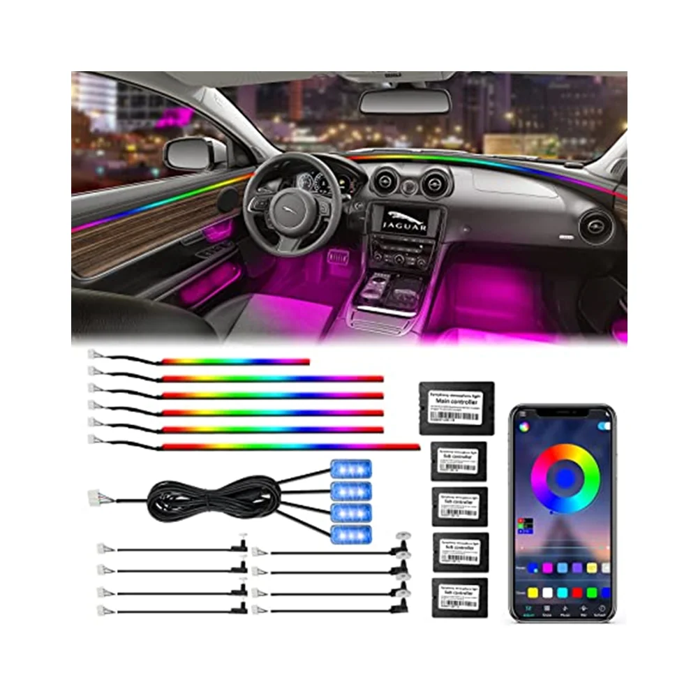Hot sell wireless acrylic interior lamp 18 lights with voice control symphony Fiber Optic led strip led ambient light car