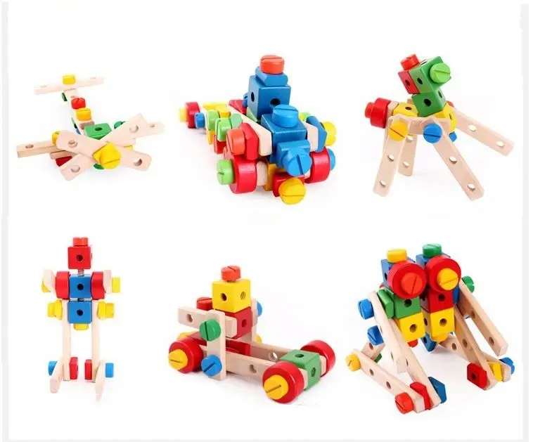 Hot New Child Educational Funny DIY Assembly Puzzle Wooden Building Toy Airplane Car Models for Kids