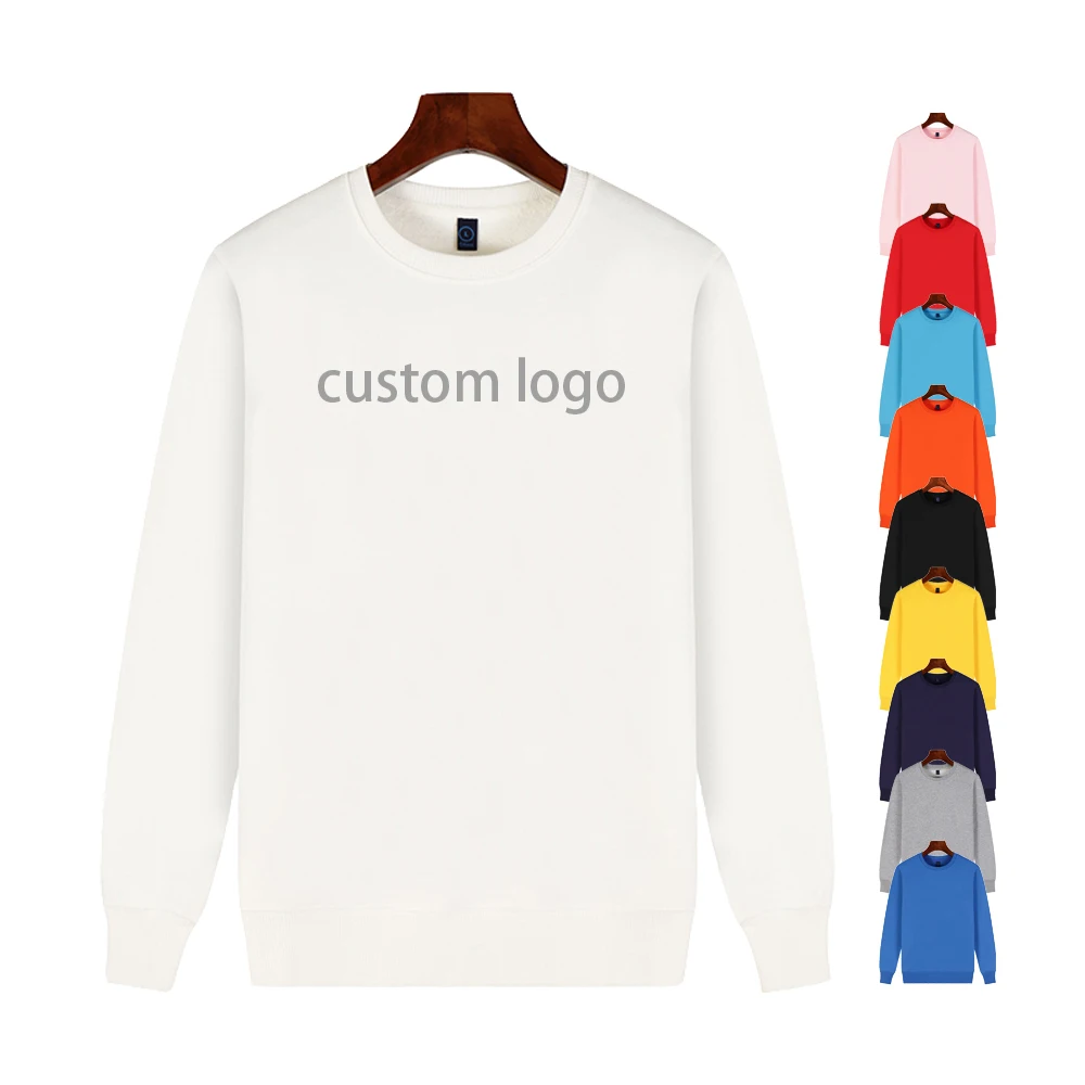 
Wholesale custom made logo print plain blank long sleeve crewneck pullover black white unisex men women 100% cotton sweatshirt 