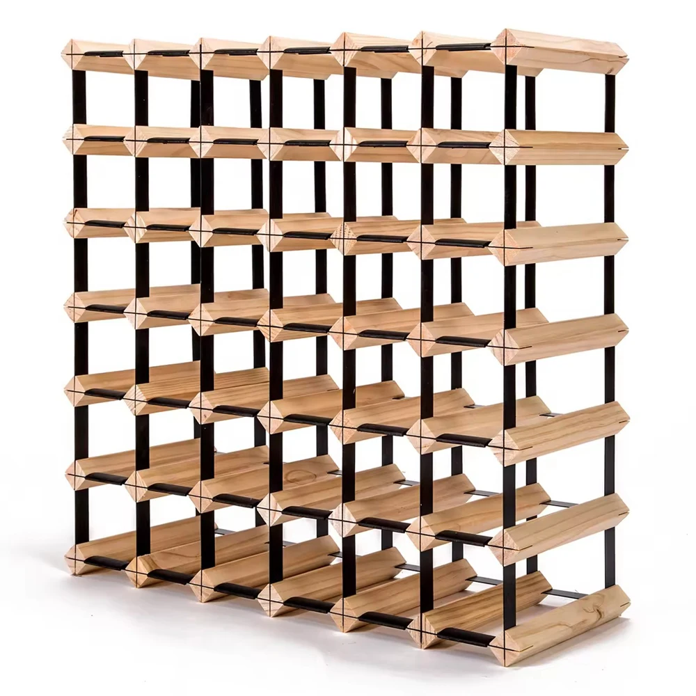 Floor standing metal&wood wine bottle holder display Organizer cellar design cabinet storage stackable modular wood wine rack