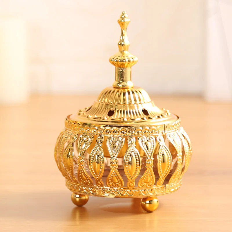 Islamic decor gift sets metal arabic crafts gold bakhoor burner incense burner incense cone candle holder Jar for ramadan decor