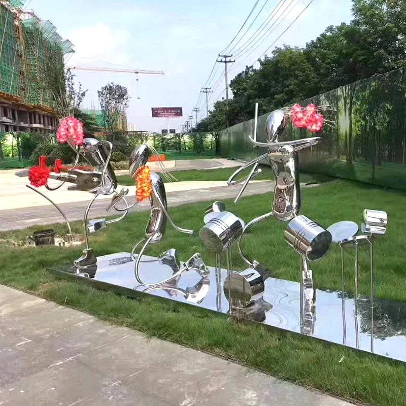 K304 Stainless steel musical performer sculpture Customized Outdoor commercial art decoration Landscape Anime Doll Mall statues