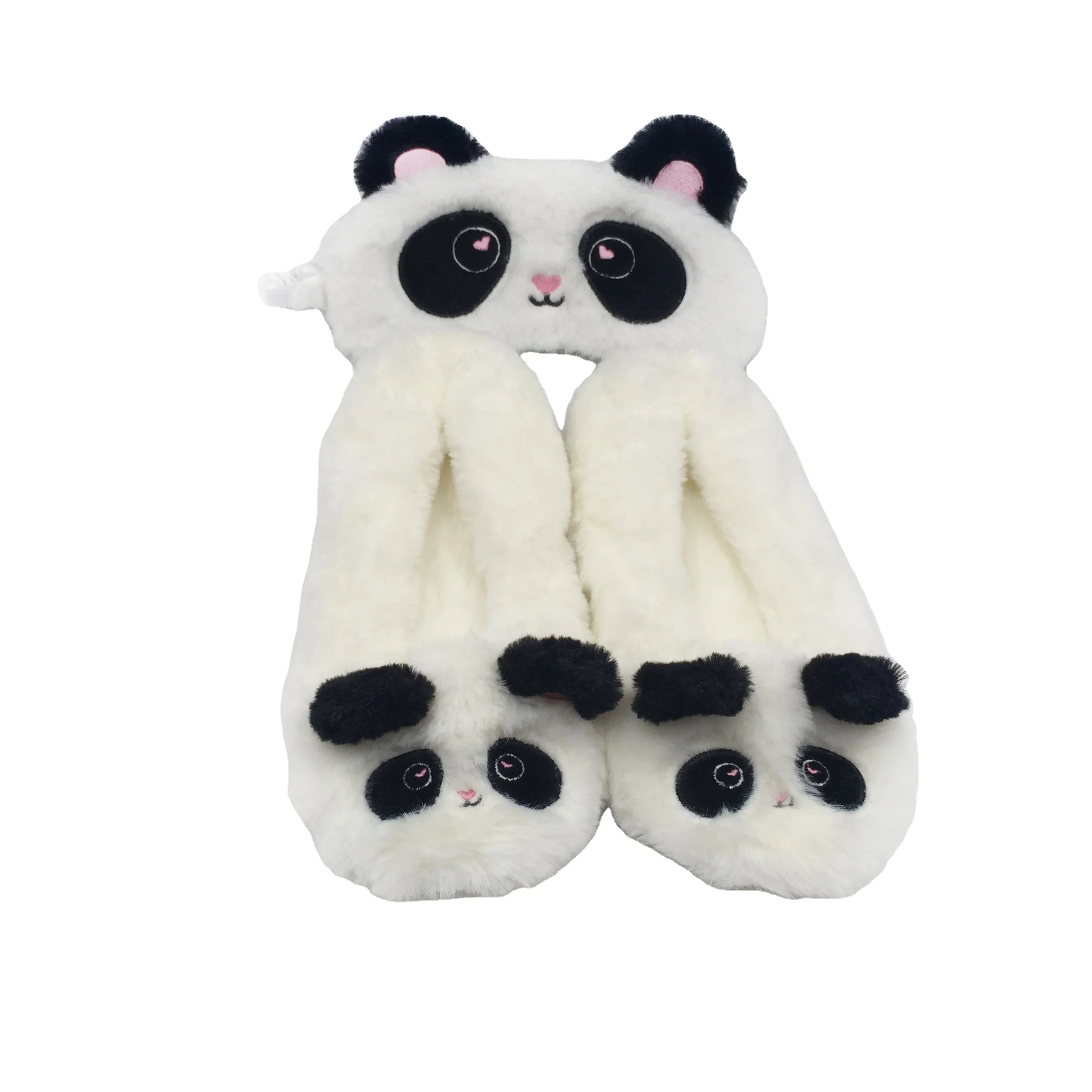Hot selling Panda design soft indoor house ballerina slippers with eye mask set for adults
