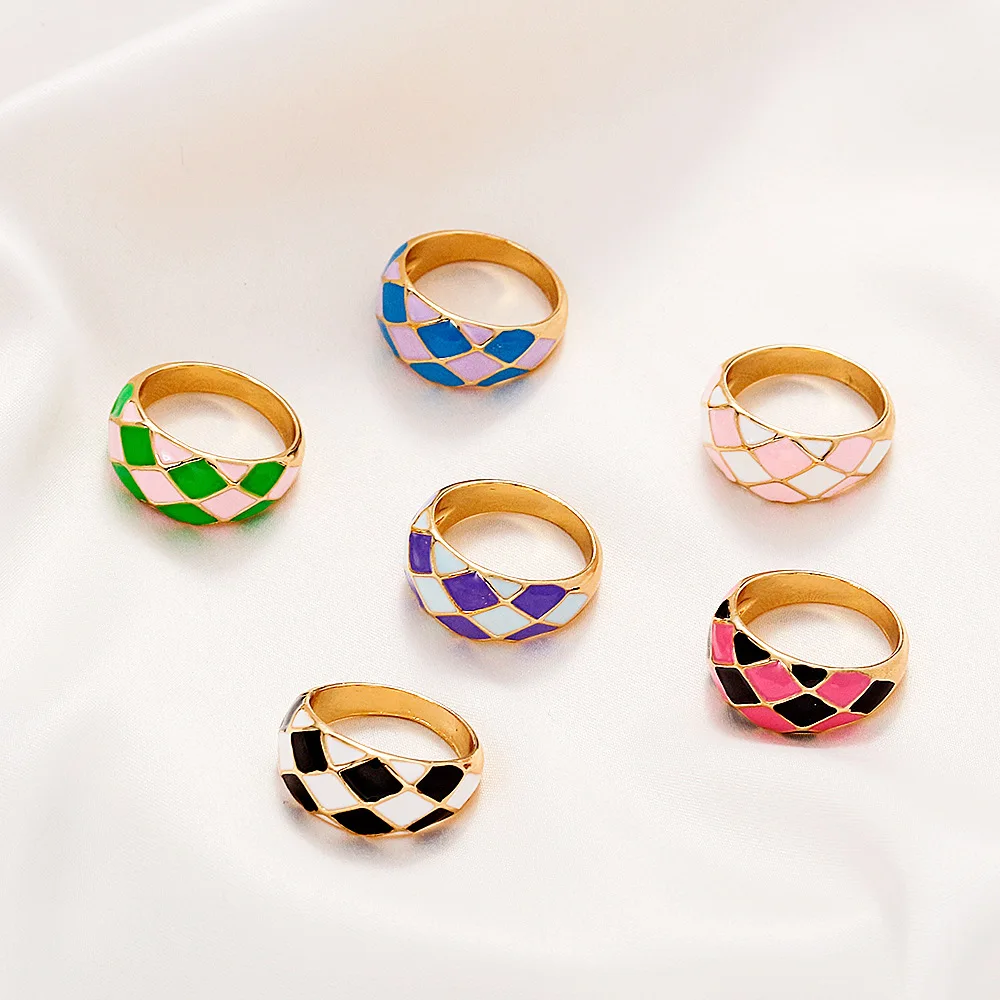 New Arrival Enamel Heart Flowers Alien Link Open Rings Fashion Cute for Girls Women Designer Pink Purple Gold Plated Zinc Alloy