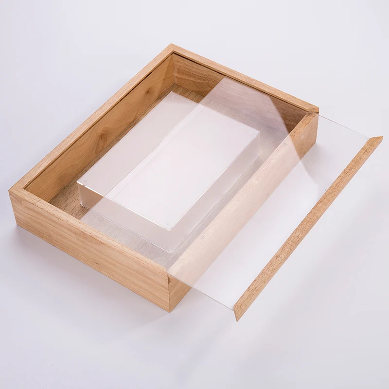 Wholesale Custom Unfinished Pine Sliding Glass Lid Wooden Box
