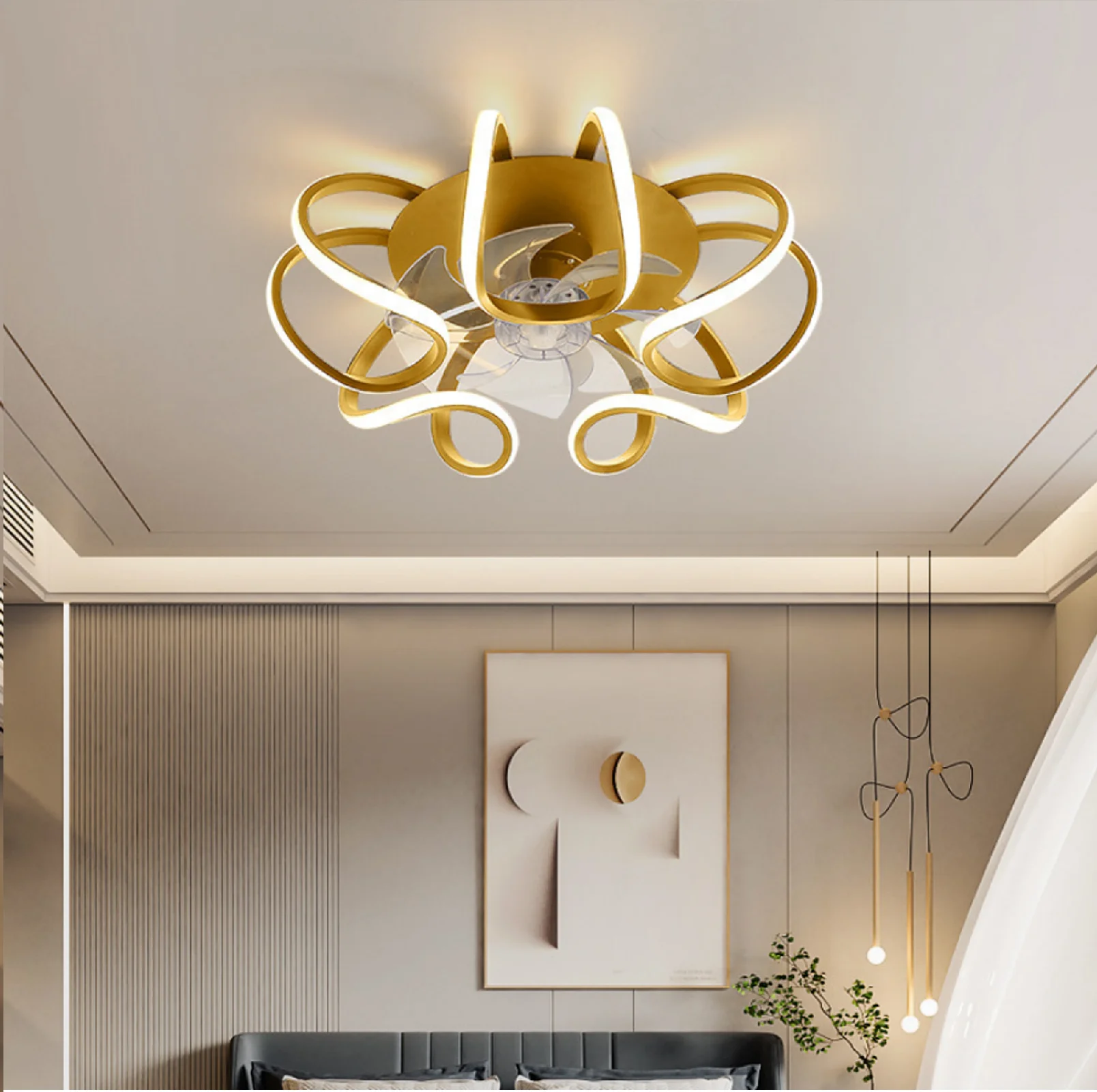 Drop Shipping Modern Designer Luxury Decorate Room Or Hotel Ceiling Fan Light Recessed LED Ceiling Fan Lamp With Remote Control