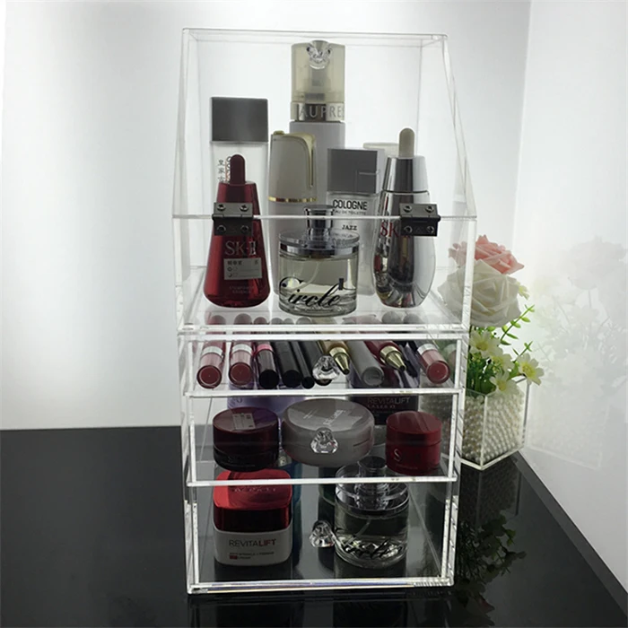 Luxury Dustproof Clear Acrylic Makeup Cosmetic Storage Organizer with Drawer