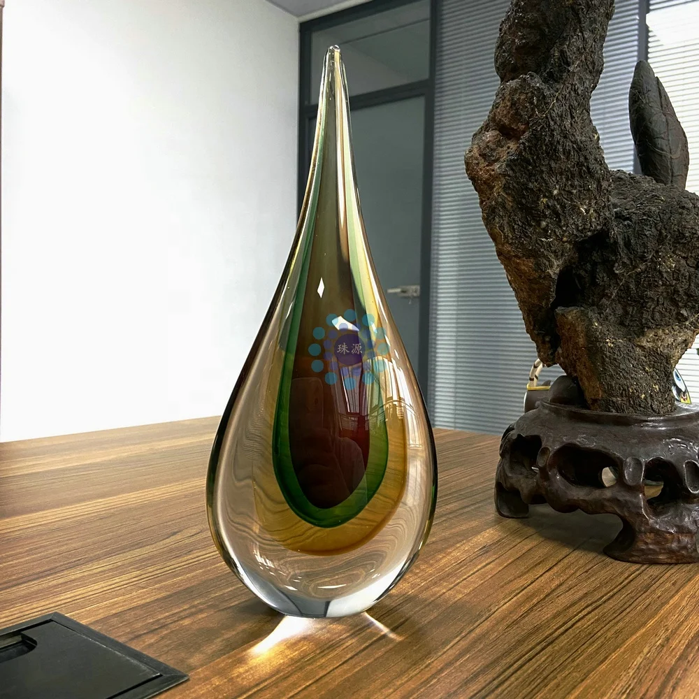 customization handmade glass paperweight OEM customized waterdrop art gift glass figurine for landscape garden home decoration