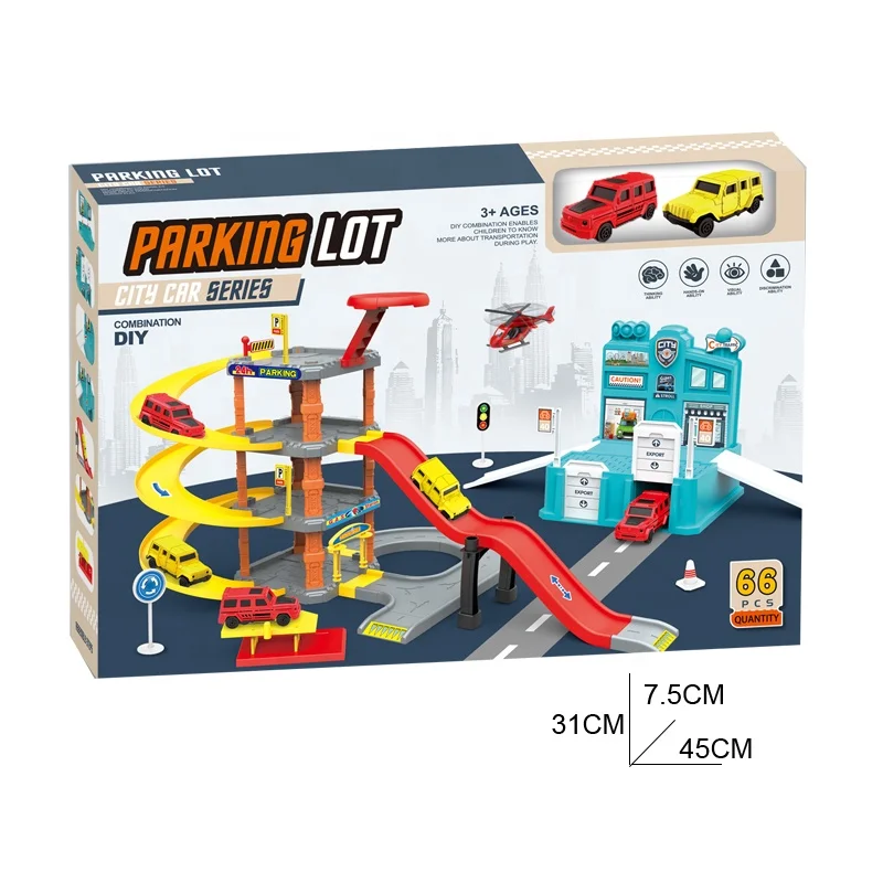 Kids Educational Game Racing Dinosaur Track Series City Rail Car Park Parking Lot Toy Play Set Police Slot Toys