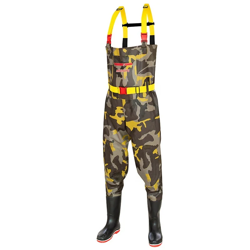 Fishing jumpsuit high quality yellow camouflage wholesale neoprene waterproof breathable PVC fly fishing waders chest waders
