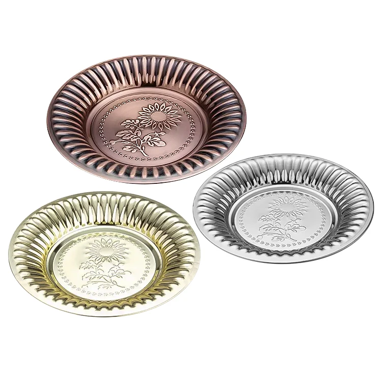 Gold Silver Bronze Pewter Dinner Serving Tray Sunflower Dish Stainless Steel Tray