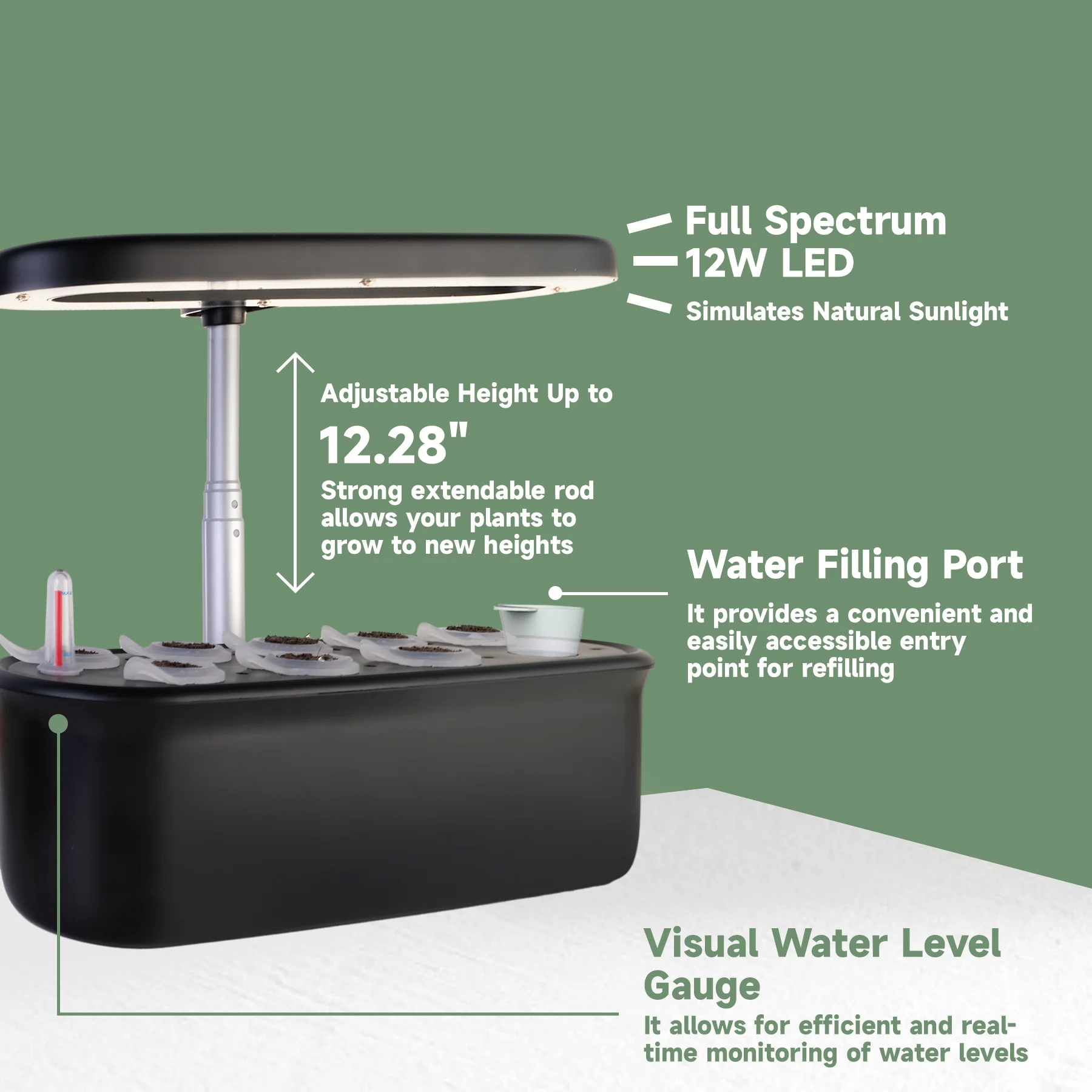 J&C Most popular sleek tailored shape Smart Gardening set Timer LED Grow Light Hydroponic Growing Systems Indoor Growbox