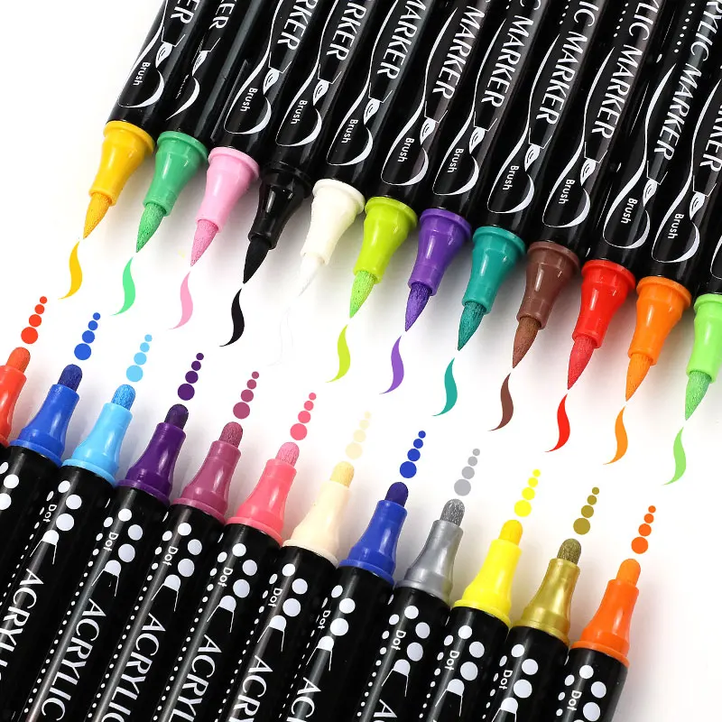 Premium Quality 36 Color Dual Tip Acrylic Markers Kit Fade resistant Double Point Markers for Fine & Multi-surface Coloring