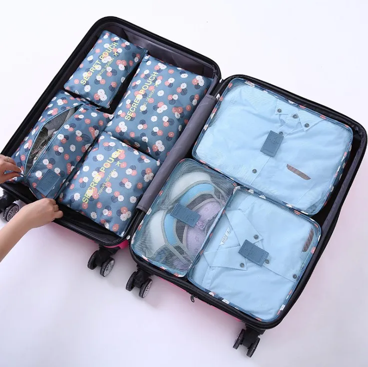 7pcs Travel Luggage Organizer Storage Bag Set  Clothes Underwear Socks Packing Cubes Travelling Bag