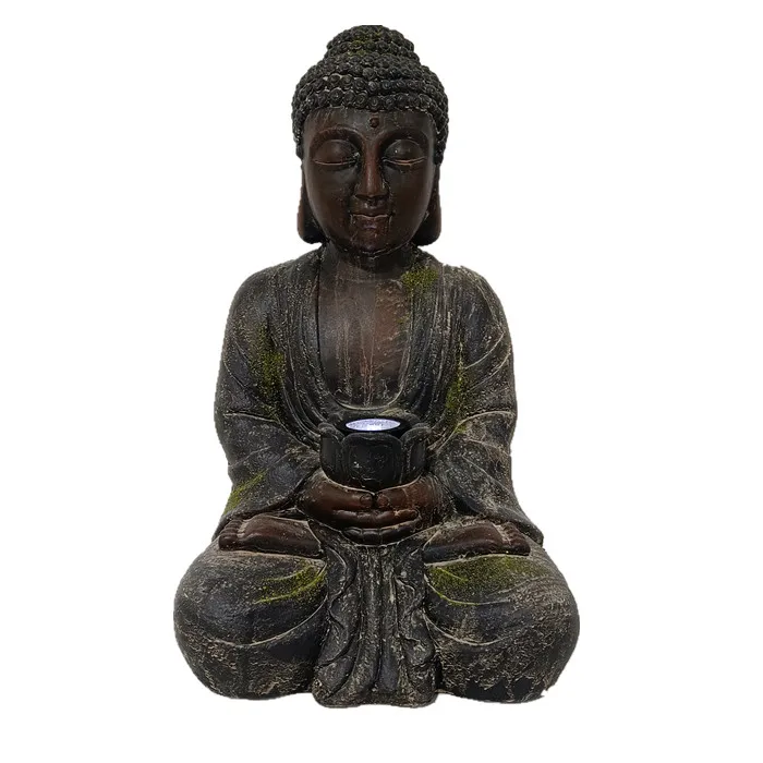 outdoor meditating resin buddha statue, garden decor life size sitting buddha statues with led solar light temple decor