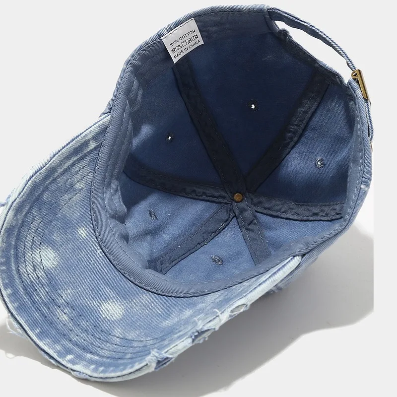Wholesale Blank Worn Out Washed Style Gorras Sunhat  6 Panels Baseball Cap Distressed Faded Denim Dad Hat Jean Blue Trucker Hat