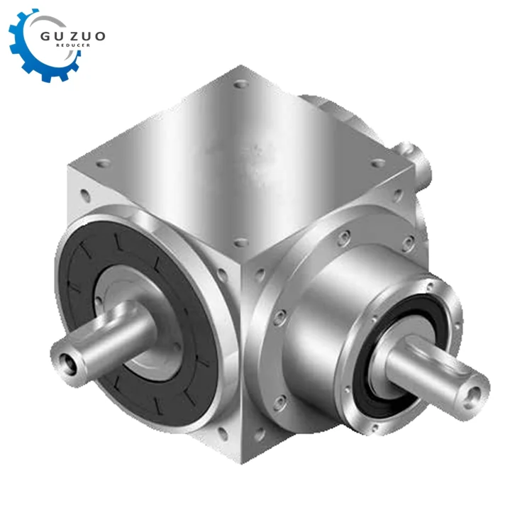 Guzuo AT075-L Right Angle 90 Degree Spiral Bevel Low Backlash Precision Steering Gearbox With 1 2 3 4 5 Ratio Servo Motor