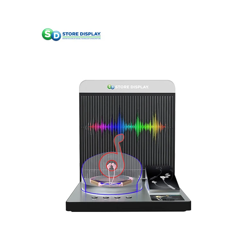 rhythm led light amazing headphone promotion retail counter top showcase earpods bluetooth audio playing acrylic display stand