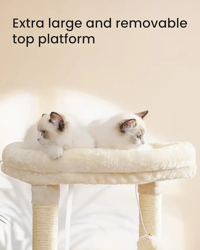 Large Indoor Cat Tree Tower Comfortable Upholstered Bed with Sisal Scratch Post for Apartment Hammock Big Cat House Bed