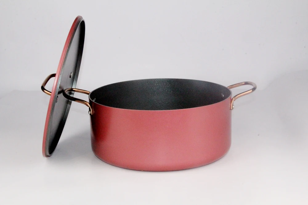 Durable scratch Coocking Ware Pot Set Cream Cookware With  Flat Aluminum Lid