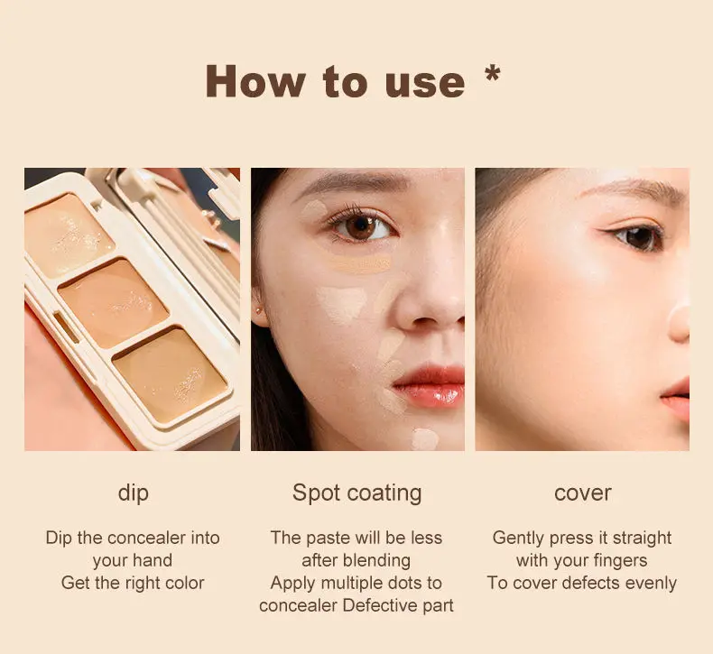 3 Color High Quality Long Lasting Full Coverage Waterproof Private Label Concealer Palette Cream Makeup Concealer Palette