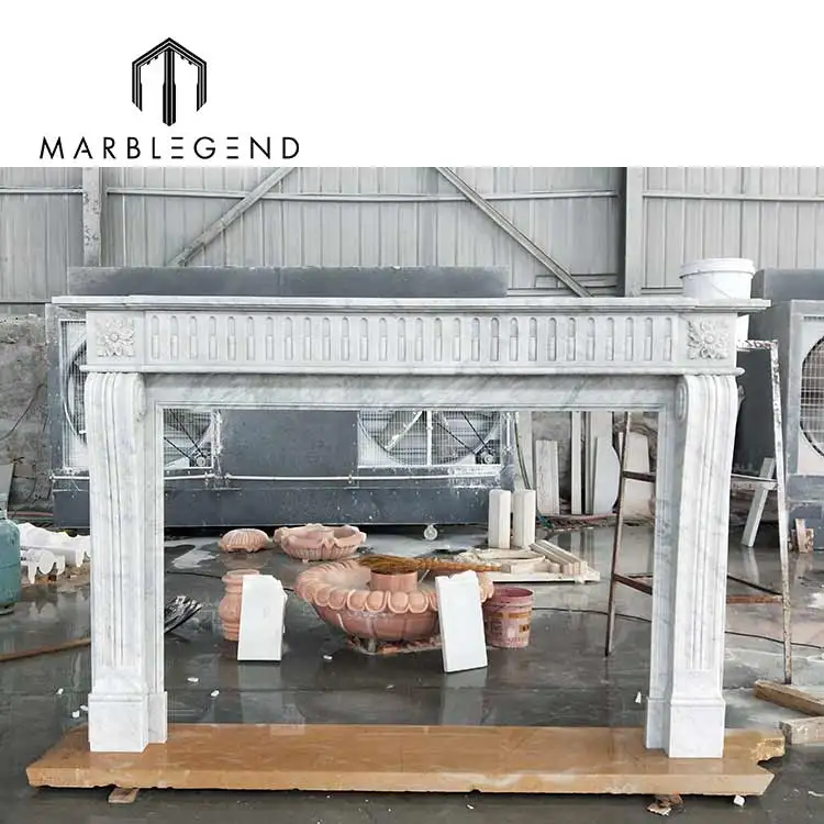 Custom Italian statuary marble mantle hand carved carerra white marble fireplace surround