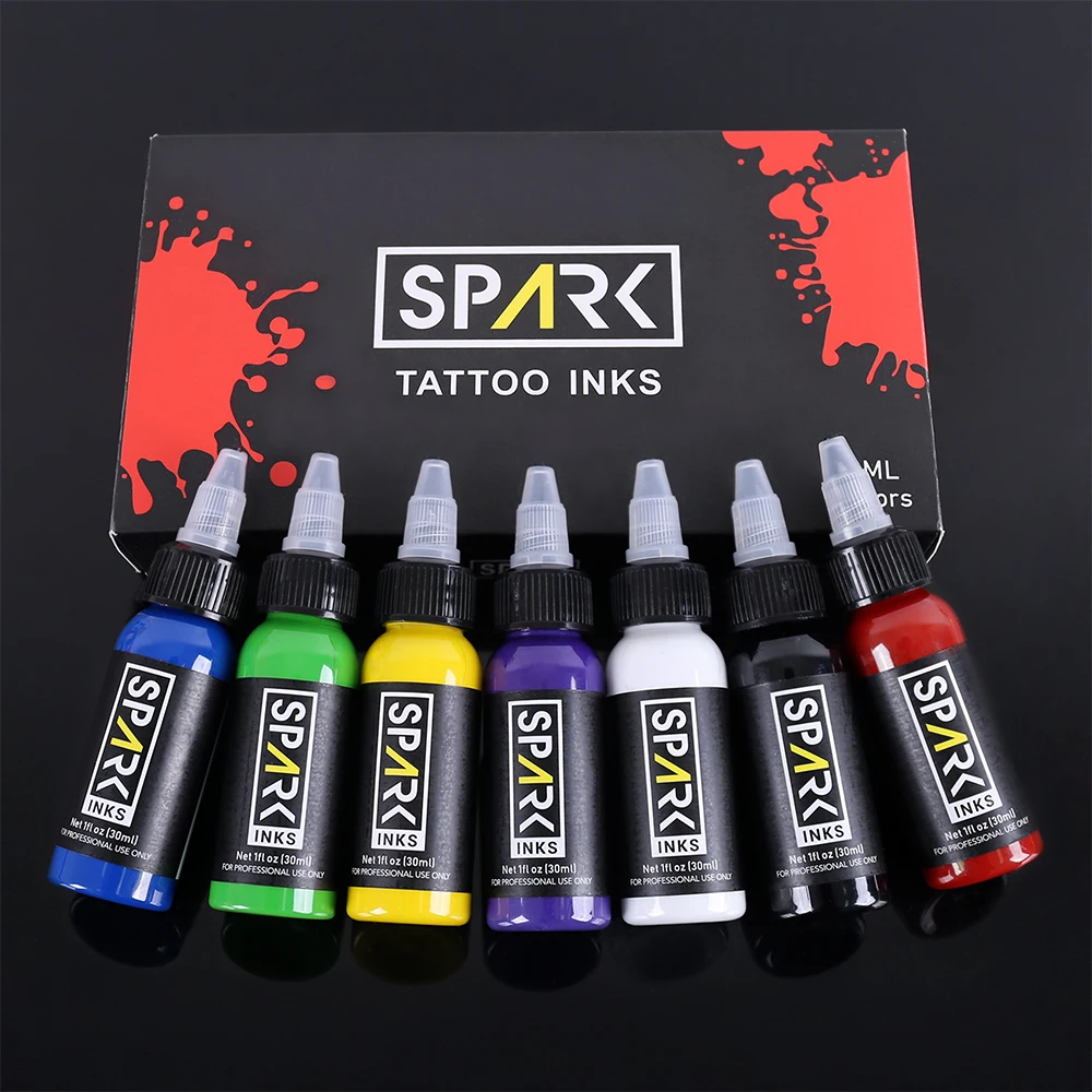 Spark Wholesale Custom 1OZ 30ML Cosmetic PMU Makeup 7 Color Organic Non-toxic Black Tattoo Pigment Rack