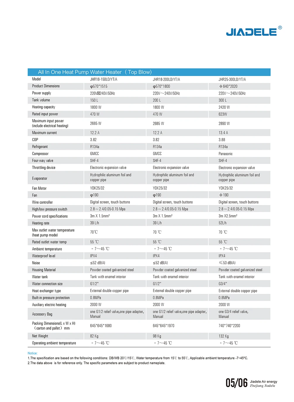JIADELE Smart 150L 200L 300L air source heat pump R134a R290 wifi hot water all in one air to water heat pump water heaters