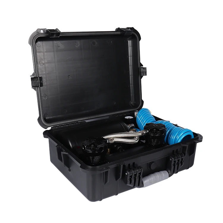 Hot sale 12v mini travel professional 300PSI car suspension air compressor with 1 Gallon air tank in plastic box