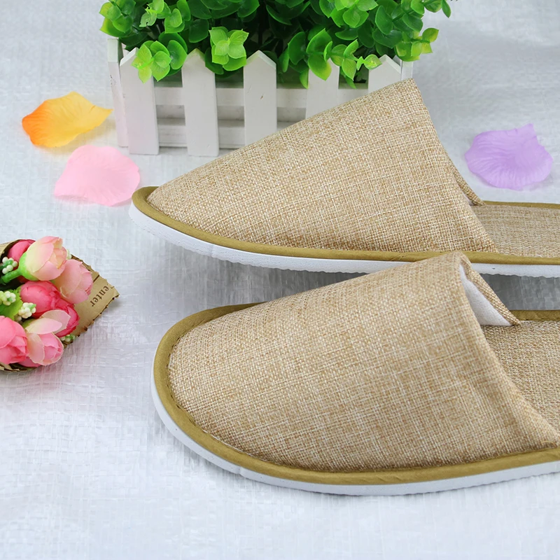 Eco friendly linen fabric slipper with eva  sole for hotel and bathroom