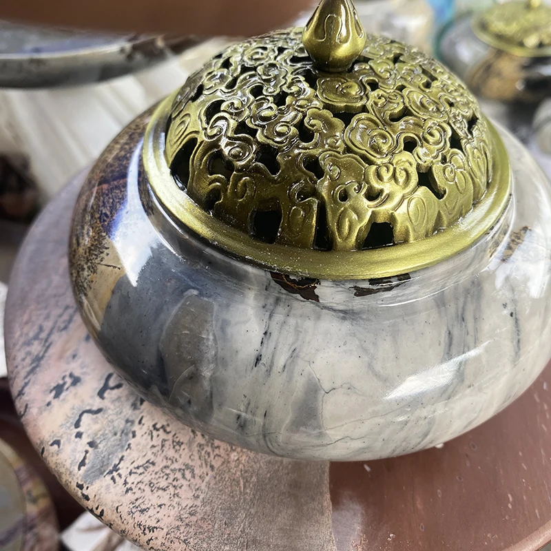 Wholesale Crystal incense burner Crafts Crystal Healing Stone Picture Jasper censer Statue for fengshui home decoration