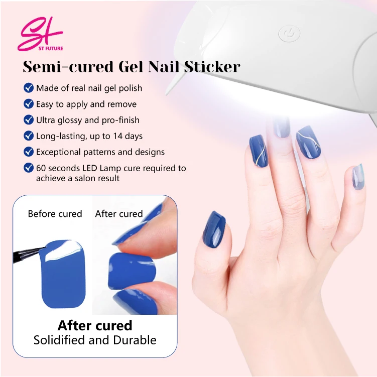 ST FUTURE 20 Semi Cured Gel Nail Wraps UV/LED Lamp Required 16 Real Gel Nail Polish Stickers