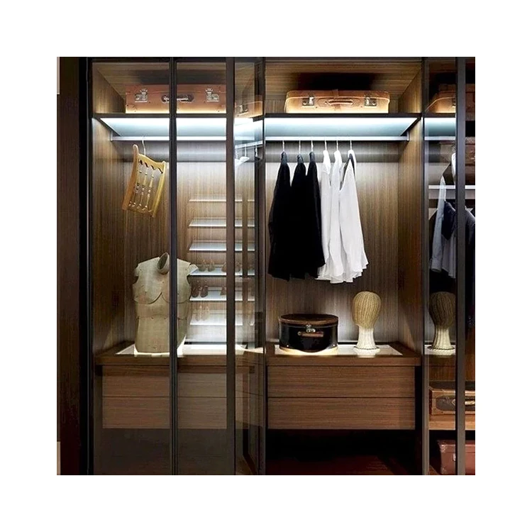 Bedroom clothes cabinet hanging organizer slim aluminium profile for wardrobe glass door