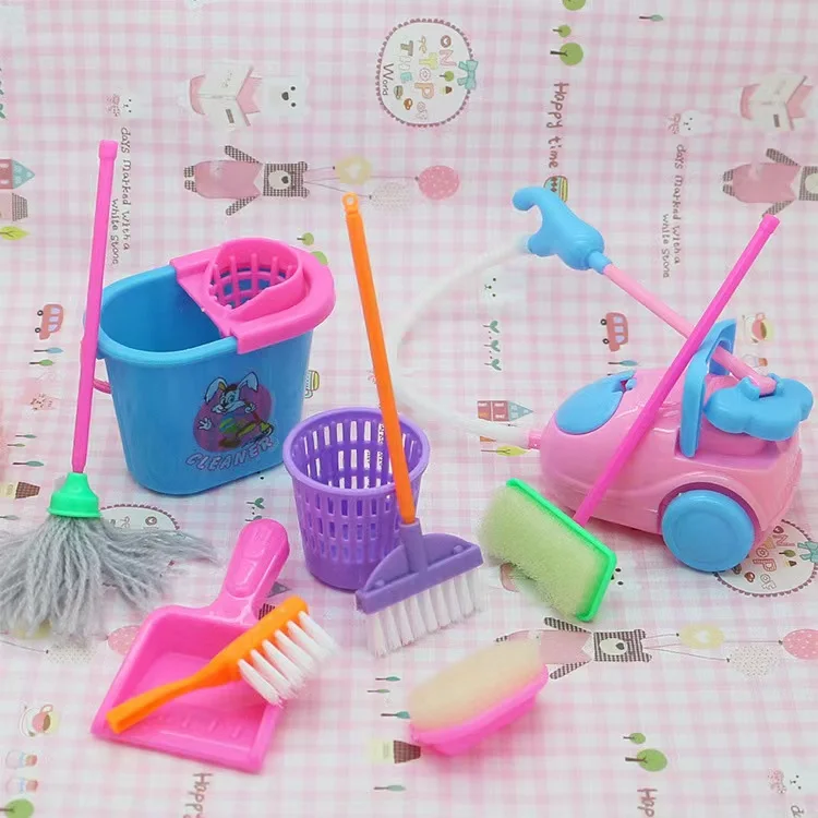 Cute 9 pcs/set MIni House Cleaning Tool for Kids Girls Toy Dolls Accessories