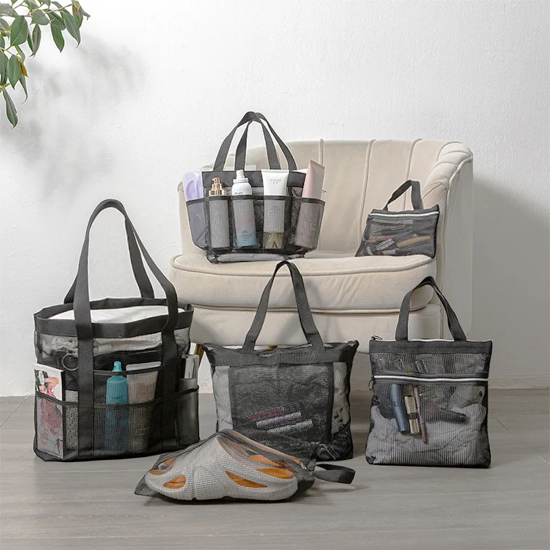 Portable Travel Mesh Bag Gym & Bath Storage Cosmetic & Wash Tote for Pool Vacation Essential Beach Accessories