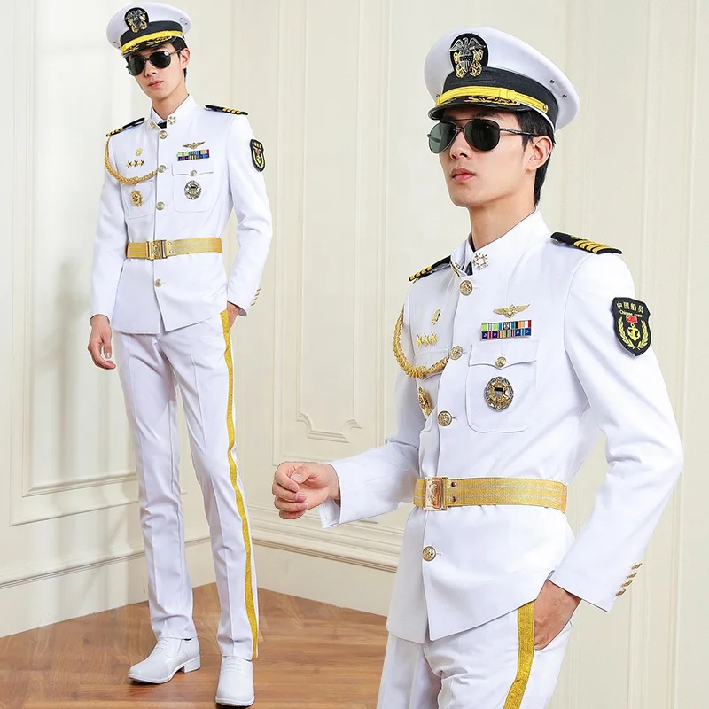 Hot Sale White Stand Collar merchant captain uniforms Merchant Seaman Commander Uniforms