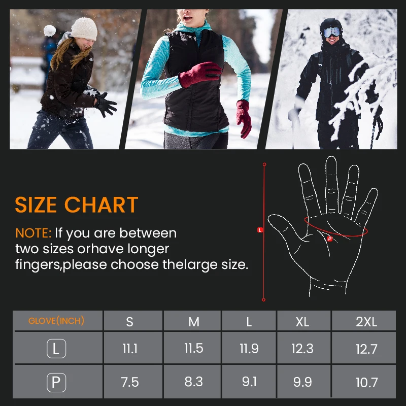 Black Insulating Proof Heated Ski Gloves with Battery Protective Work and Massage Hair Mittens for Girls Electric Heated Gloves