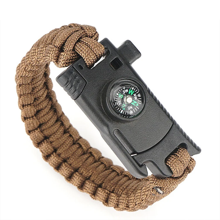 Multifunctional Self Defence Outdoor Camping Climbing Military Survival Compass Bracelet With Knife