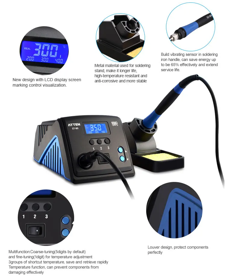 Цифровой ESD быстрая паяльная станция Ультразвуковой Электрический smd паяльная станция внимание 80 Вт ST-80