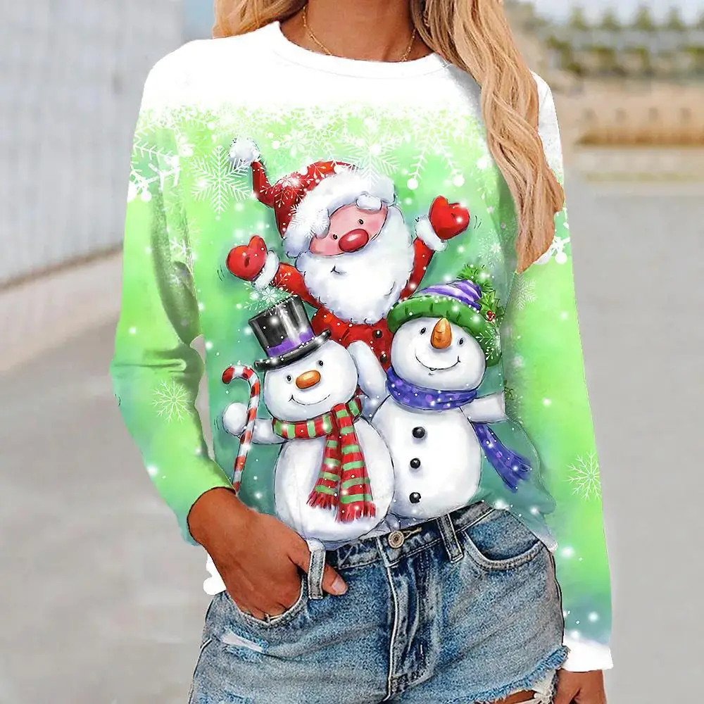 New Customizable Pattern 3d Digital Printing Ladies Fashion casual long sleeves t-shirt Wholesale