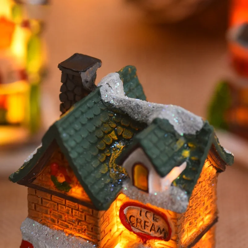 New Style Christmas Decorations Resin house LED Light landscape luminescent snow Ornaments gifts