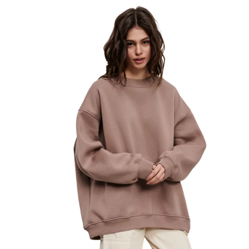 Solid Color Loose Sweater 2023 Autumn And Winter New Street Style Oversize Fleece Pullover Sweatershirt For Women