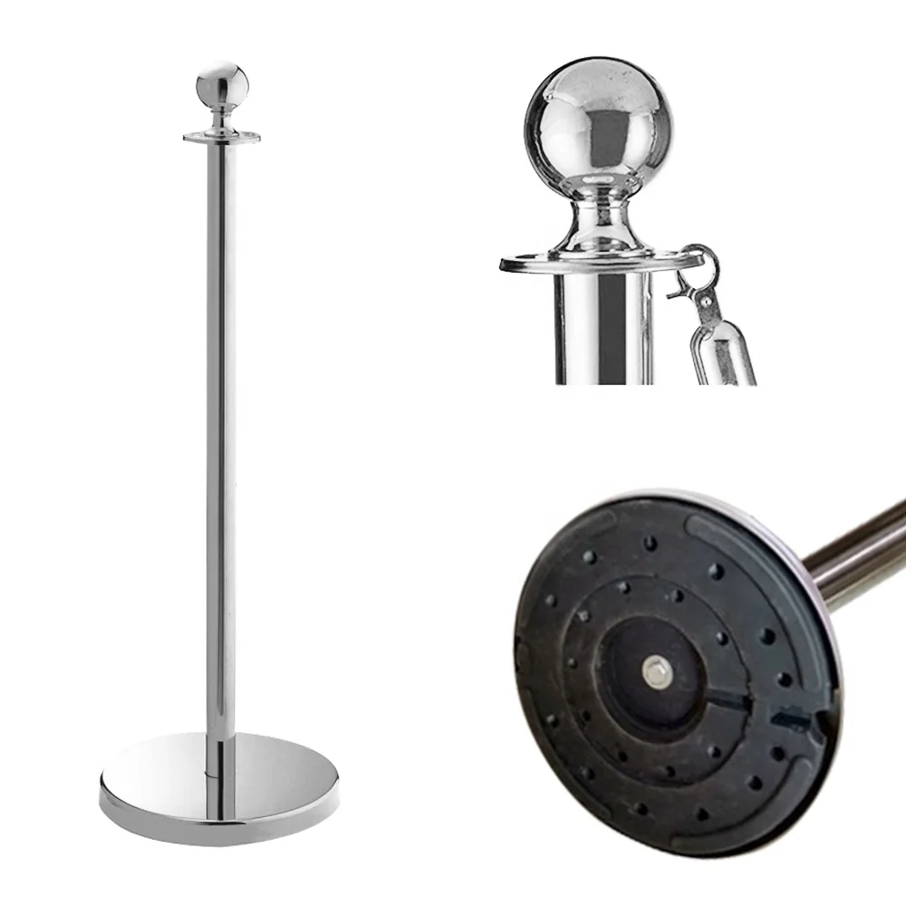 Belt Stanchion Queue Stands Safety Round Ball Crowd Control Stanchion Stainless Steel Crowd Control Barrier