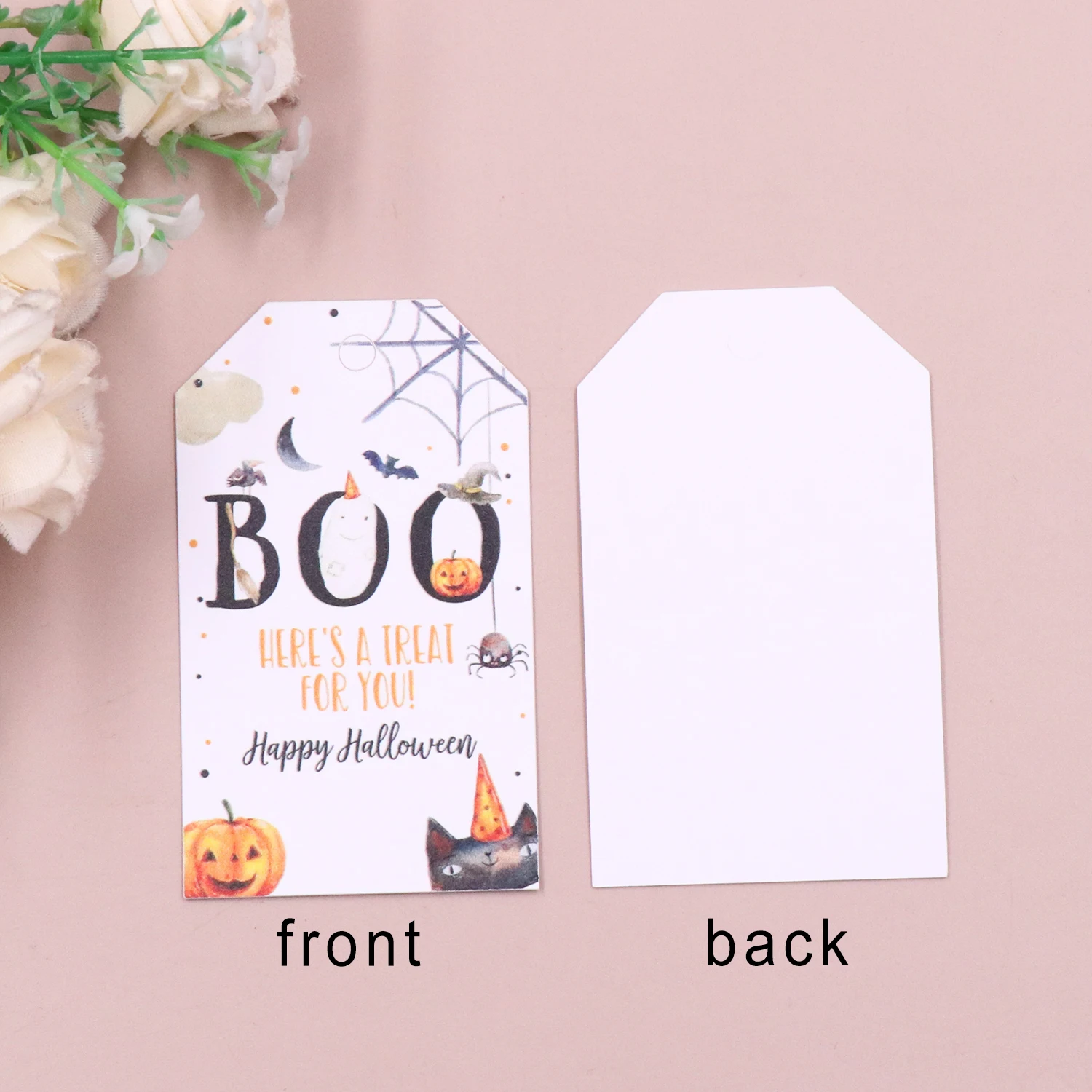 Customized MD137 set of  3inches Halloween Gift Customized Tags with String UV Printed Boo Paper Tag Card Labels for Home Party Deco