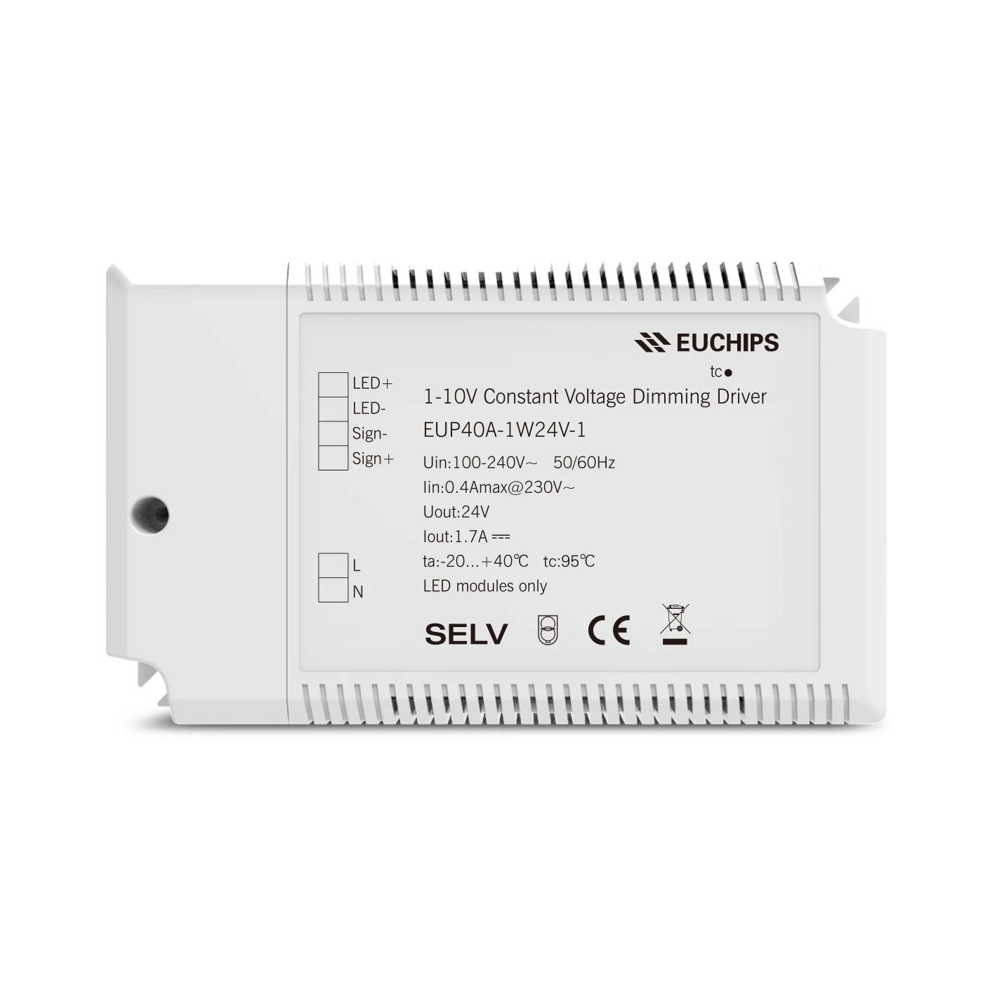 Euchips Original 24V IP20 LED Driver 0-10V Dimming Constant Voltage Driver for Lighting Installations