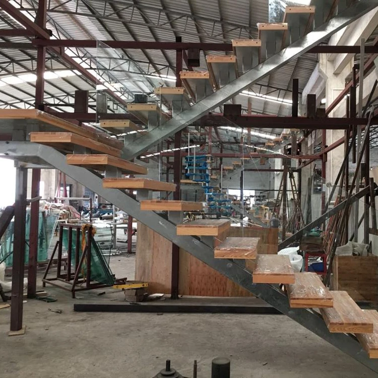 
Indoor Stairs Design Customizable Modern Staircase Hardwood Stairs Solid Wood Tempered Glass 