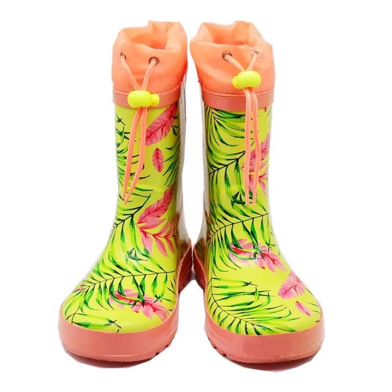 Winter Warm Fur Lining Waterproof Children Wellies Kids Rain Boots Shoes for School